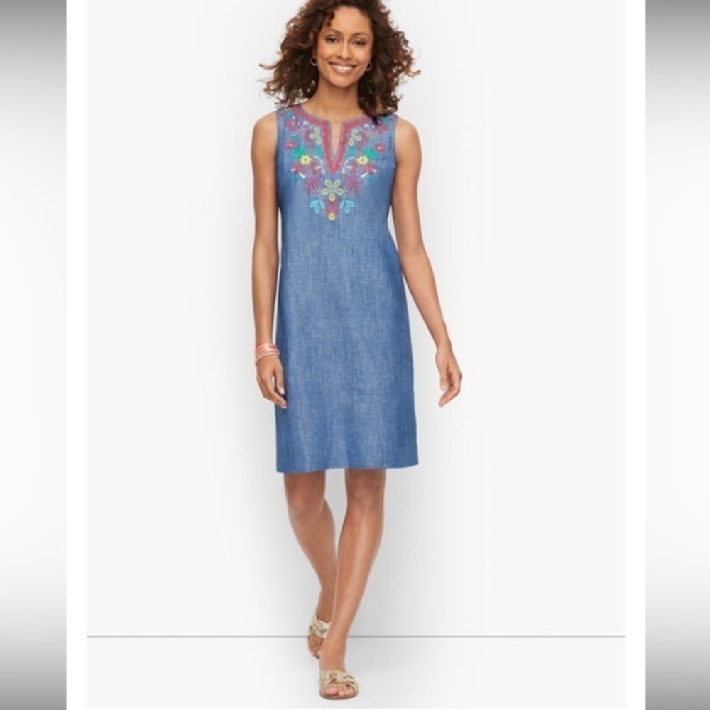 Talbots Blue Embroidered Midi Dress - Picture 7 of 7